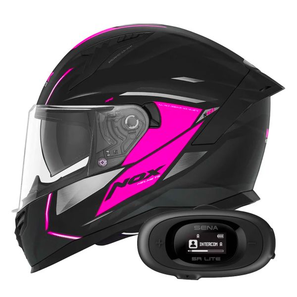 Full Face NOX N401 Xeno Matt Black Pink + Kit bluetooth 5R Lite Solo
