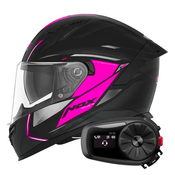 Full Face NOX N401 Xeno Matt Black Pink + Kit Bluetooth 5S Solo