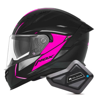 Full Face NOX N401 Xeno Matt Black Pink + Kit Bluetooth BT Mini