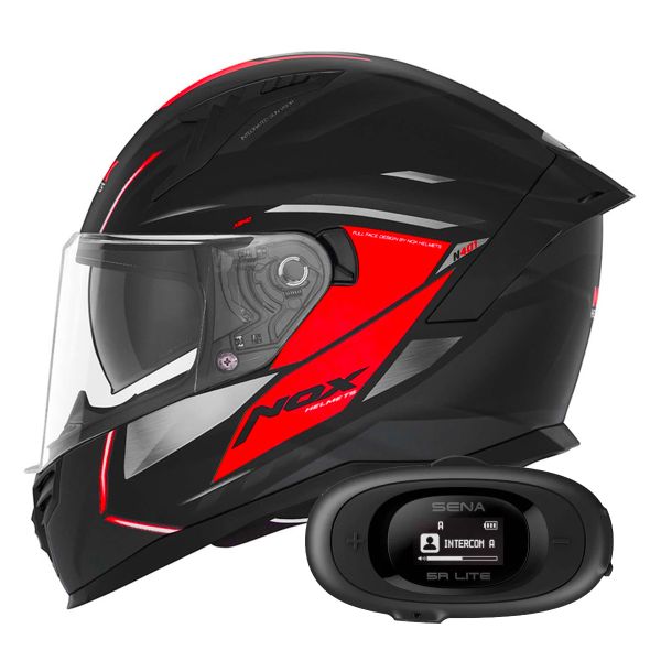 Full Face NOX N401 Xeno Matt Black Red + Kit bluetooth 5R Lite Solo