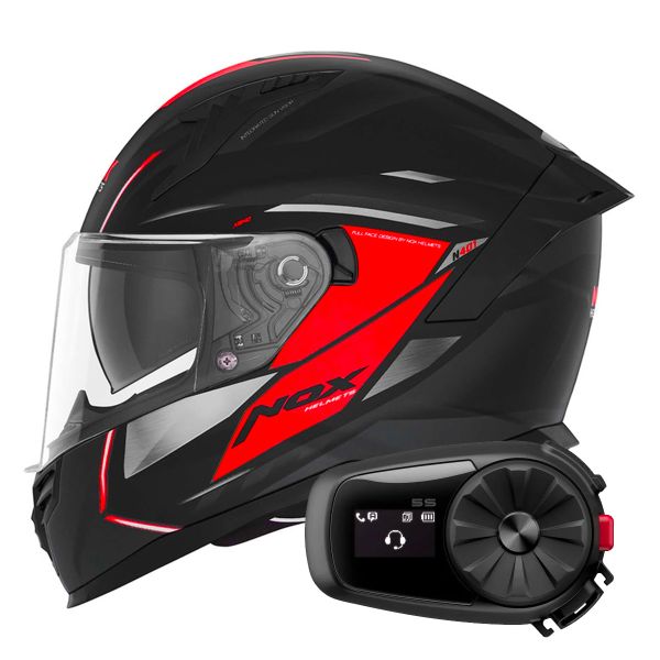 Full Face NOX N401 Xeno Matt Black Red + Kit Bluetooth 5S Solo
