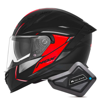 Full Face NOX N401 Xeno Matt Black Red + Kit Bluetooth BT Mini