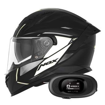 Full Face NOX N401 Xeno Matt Black White + Kit bluetooth 5R Lite Solo