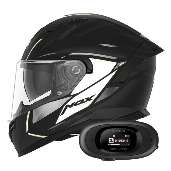 Full Face NOX N401 Xeno Matt Black White + Kit bluetooth 5R Lite Solo