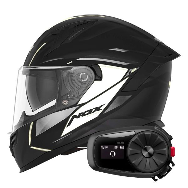 Full Face NOX N401 Xeno Matt Black White + Kit Bluetooth 5S Solo