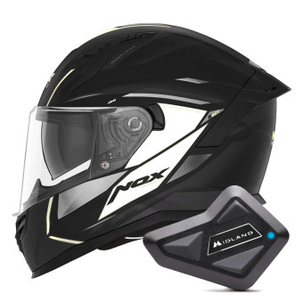 Full Face NOX N401 Xeno Matt Black White + Kit Bluetooth BT Mini