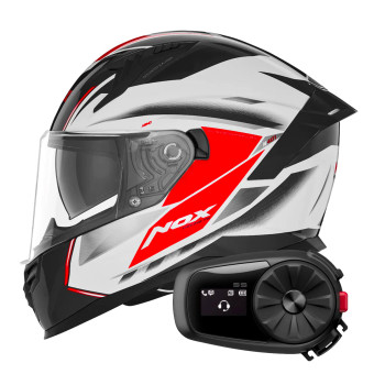 Full Face NOX N401 Xeno White Red + Kit Bluetooth 5S Solo