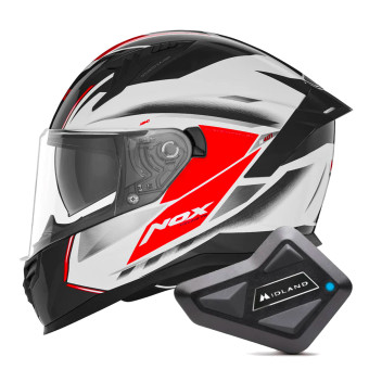 Full Face NOX N401 Xeno White Red + Kit Bluetooth BT Mini