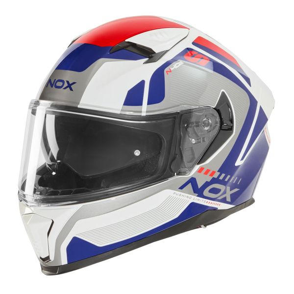 Full Face NOX N402 Mentor White Blue Red Shiny