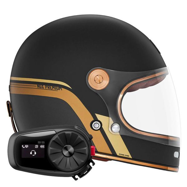 Full Face NOX Revenge Strobe Matt Black Gold + Kit Bluetooth 5S Solo
