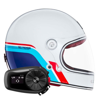 Full Face NOX Revenge Strobe Pearl White Blue Red + Kit Bluetooth 5S Solo