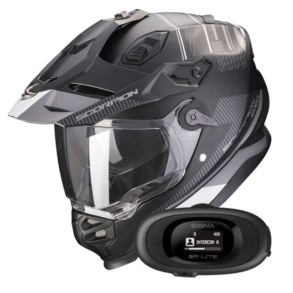 Full Face Scorpion ADF 9000 Air Desert Matt Black Silver + Kit bluetooth 5R Lite