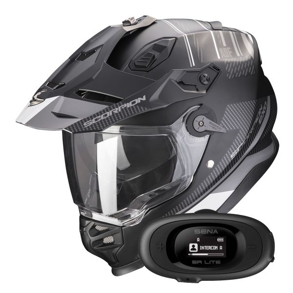 Full Face Scorpion ADF 9000 Air Desert Matt Black Silver + Kit bluetooth 5R Lite Solo