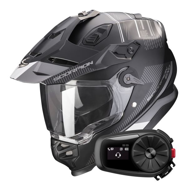 Full Face Scorpion ADF 9000 Air Desert Matt Black Silver + Kit Bluetooth 5S Solo