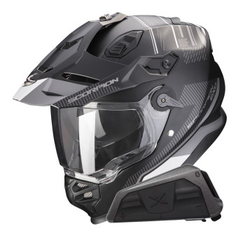 Full Face Scorpion ADF 9000 Air Desert Matt Black Silver + Kit bluetooth Exo-Com Link-1