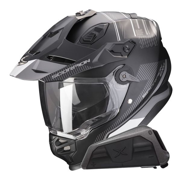 Full Face Scorpion ADF 9000 Air Desert Matt Black Silver + Kit bluetooth Exo-Com Link-1