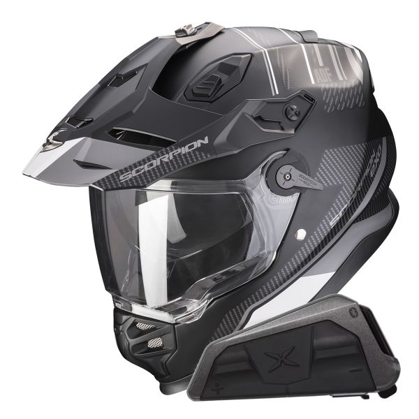 Full Face Scorpion ADF 9000 Air Desert Matt Black Silver + Kit bluetooth Exo-Com Link-1