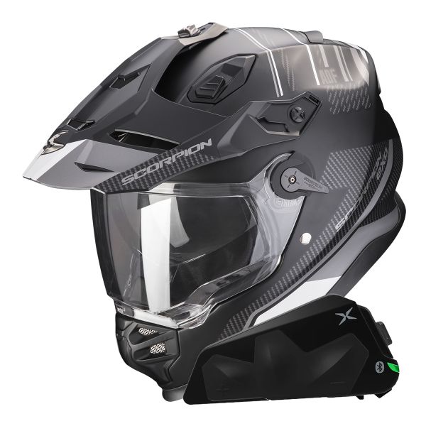 Full Face Scorpion ADF 9000 Air Desert Matt Black Silver + Kit bluetooth Exo-Com Link-1C