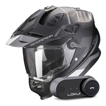 Full Face Scorpion ADF 9000 Air Desert Matt Black Silver + Kit Bluetooth Lokui K30