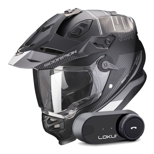 Full Face Scorpion ADF 9000 Air Desert Matt Black Silver + Kit Bluetooth Lokui K30