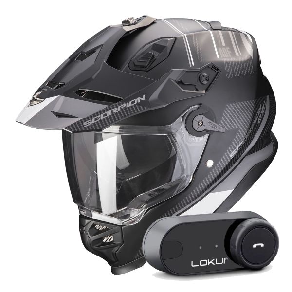 Full Face Scorpion ADF 9000 Air Desert Matt Black Silver + Kit Bluetooth Lokui K30