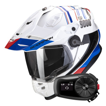Casque Full Face Scorpion ADF 9000 Air Desert White Blue Red + Kit Bluetooth 5S Solo Casque Full Face Scorpion ADF 9000 Air Desert White Blue Red + Kit Bluetooth 5S Solo