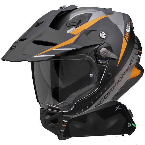 Full Face Scorpion ADF 9000 Air Feat Black Mat Silver Orange +Kit bluetooth Exo-Com Link-1C