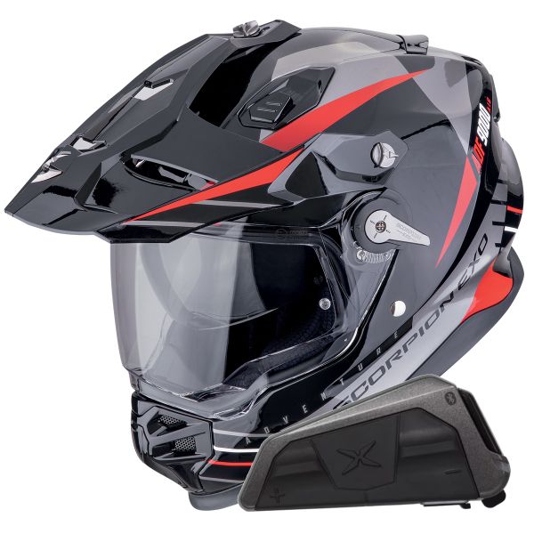Full Face Scorpion ADF 9000 Air Feat Black Silver Red + Kit bluetooth Exo-Com Link-1