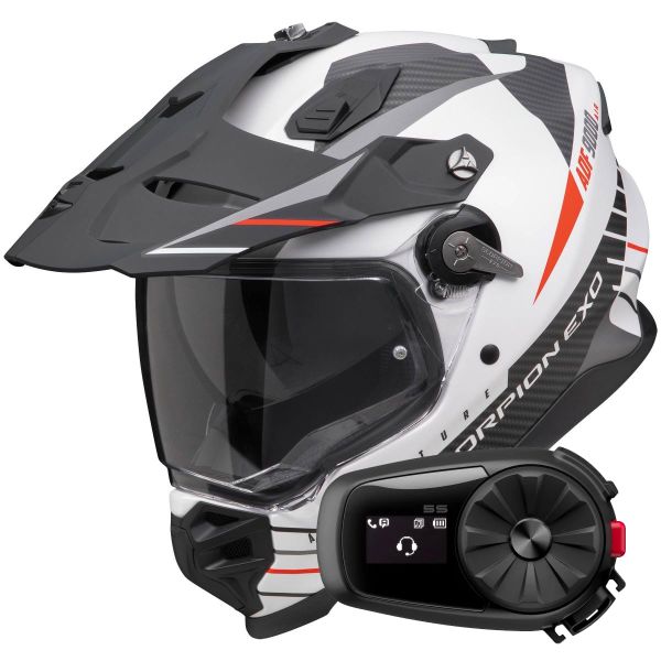 Full Face Scorpion ADF 9000 Air Feat White Black Red + Kit Bluetooth 5S Solo Full Face Scorpion ADF 9000 Air Feat White Black Red + Kit Bluetooth 5S Solo