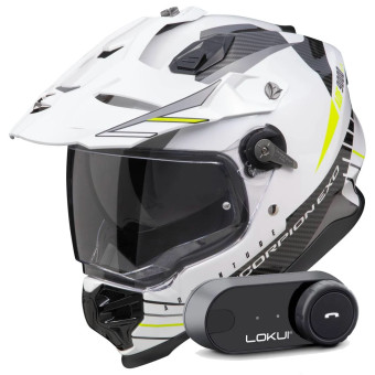 Full Face Scorpion ADF 9000 Air Feat White Black Yellow fluo + Kit Bluetooth Lokui K30