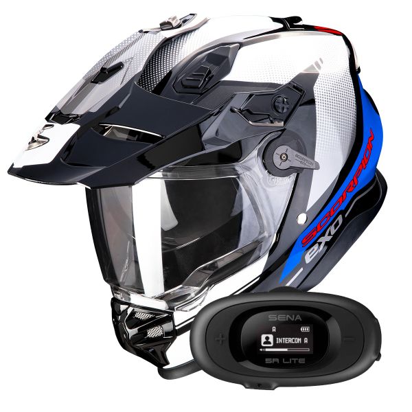 Full Face Scorpion ADF 9000 Air Trail Black Blue White + Kit bluetooth 5R Lite
