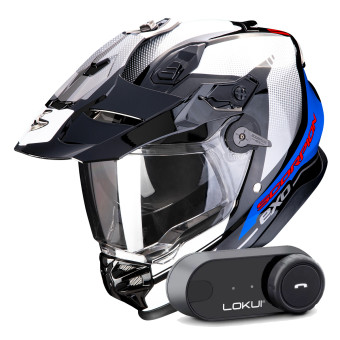 Full Face Scorpion ADF 9000 Air Trail Black Blue White + Kit Bluetooth Lokui K30