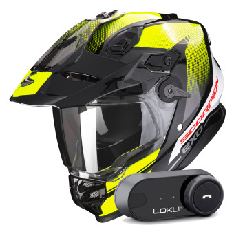 Full Face Scorpion ADF 9000 Air Trail Black Neon Yellow + Kit Bluetooth Lokui K30