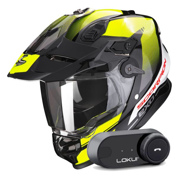 Full Face Scorpion ADF 9000 Air Trail Black Neon Yellow + Kit Bluetooth Lokui K30