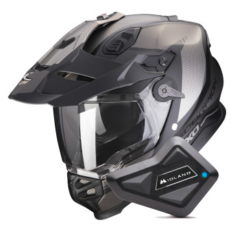 Full Face Scorpion ADF 9000 Air Trail Matt Black Silver + Kit Bluetooth BT Mini