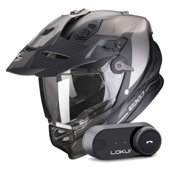 Full Face Scorpion ADF 9000 Air Trail Matt Black Silver + Kit Bluetooth Lokui K30
