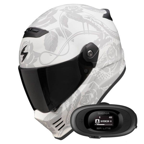 Full Face Scorpion Covert FX Dragon Grey Mat Silver + Kit bluetooth 5R Lite Solo