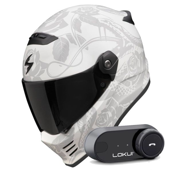 Full Face Scorpion Covert FX Dragon Grey Mat Silver + Kit Bluetooth Lokui K30