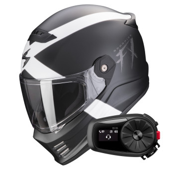 Full Face Scorpion Covert FX Gallus Matt Black White + Kit Bluetooth 5S