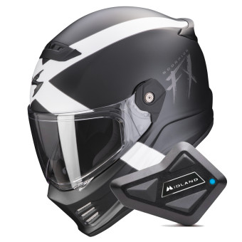 Full Face Scorpion Covert FX Gallus Matt Black White + Kit Bluetooth BT Mini