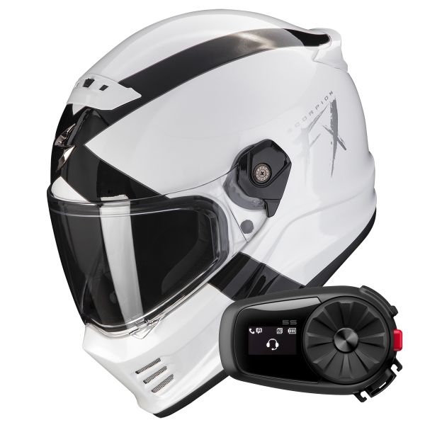 Full Face Scorpion Covert FX Gallus White Black + Kit Bluetooth 5S
