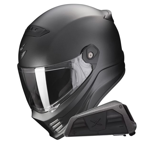 Full Face Scorpion Covert FX Solid Matt Pearl Black + Kit bluetooth Exo-Com Link-1