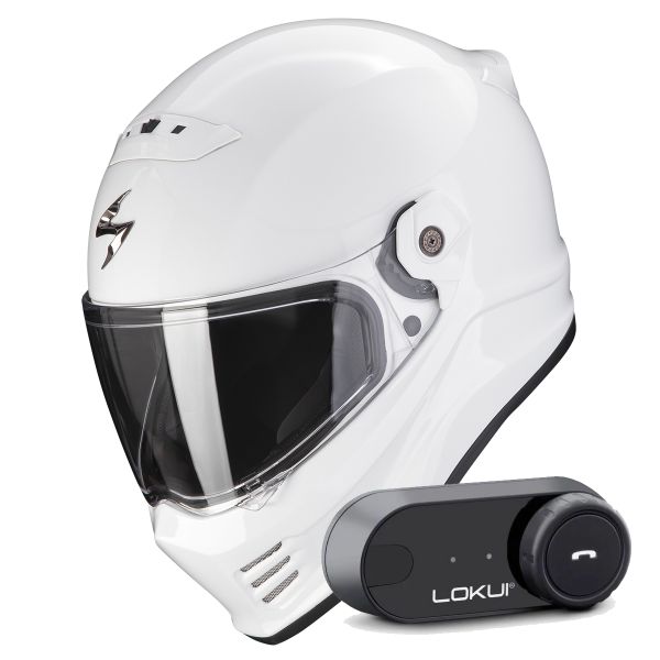Full Face Scorpion Covert FX Solid White + Kit Bluetooth Lokui K30 Full Face Scorpion Covert FX Solid White + Kit Bluetooth Lokui K30