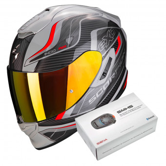 Full Face Scorpion Exo 1400 Air Attune Grey Black Red + Kit Bluetooth SMH5 Solo