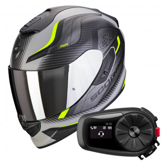 Full Face Scorpion Exo 1400 Air Attune Grey Matt Black Yellow Fluo + Kit Bluetooth 5S Solo