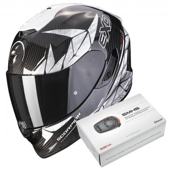 Full Face Scorpion Exo 1400 Air Carbon Air Aranea Black White + Kit Bluetooth SMH5