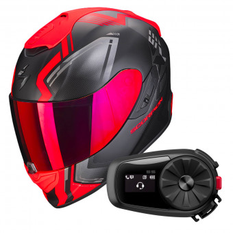 Full Face Scorpion Exo 1400 Air Corsa Matt Black Red + Kit Bluetooth 5S Solo