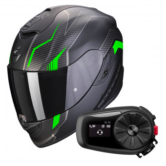 Full Face Scorpion Exo 1400 Air Fortuna Matt Black Green + Kit Bluetooth 5S Solo