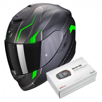 Full Face Scorpion Exo 1400 Air Fortuna Matt Black Green + Kit Bluetooth SMH5