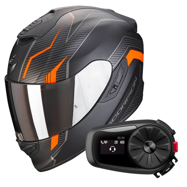 Full Face Scorpion Exo 1400 Air Fortuna Matt Black Orange + Kit Bluetooth 5S Solo